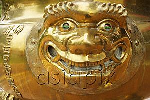 AsiaPix - Bronze lion head on incense bowl