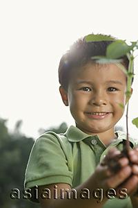 Asia Images Group - Little boy holding seedling tree