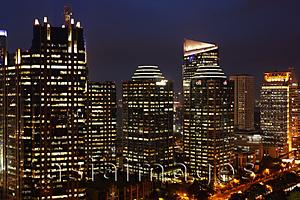 Asia Images Group - Night view of office buildings and skyscrapers along Jalan Jend Sudirman, Jakarta