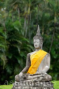 Asia Images Group - Stone Buddha in front of trees at Wat Yai Chaya Mongkol Temple, Thailand