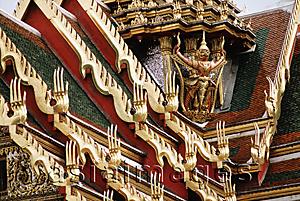 Asia Images Group - Thailand, Bangkok, Wat Phra Kaew, Roof details of temple.