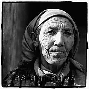 Asia Images Group - India, Ladakh, Leh, Portrait of elderly lady with head scarf.