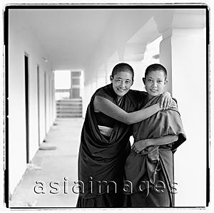 Asia Images Group - India, near Dharamsala, Dolma Ling Nunnery, Portrait of Tibetan nuns.