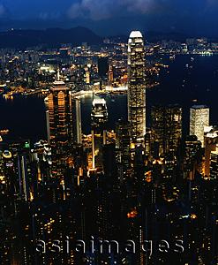 Asia Images Group - Hong Kong, early evening, Central, Victoria harbour and Kowloon, view from the Peak