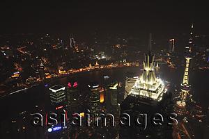 Asia Images Group - Aerial view of The Bund at night, Shanghai,China