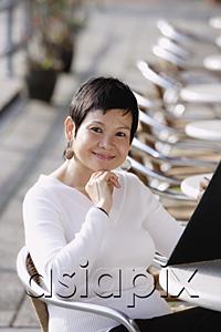 AsiaPix - Mature woman in cafe, holding a menu