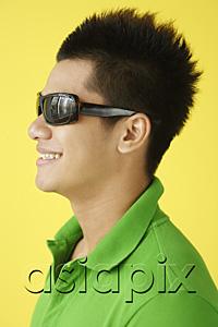 AsiaPix - Man in green polo shirt and sunglasses, side view, head shot