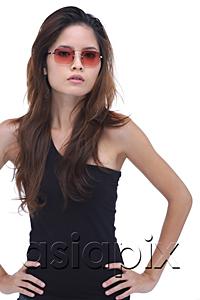 AsiaPix - Young woman wearing sunglasses, hands on hips
