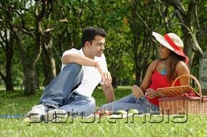 PictureIndia - Couple in park, sitting on grass, having picnic